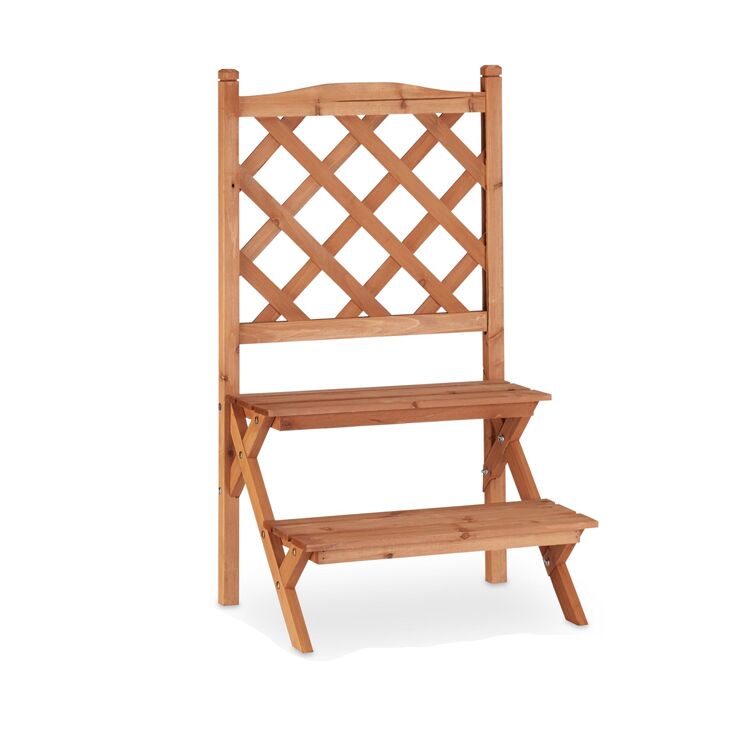 Natural Wood 2-Tier Plant Stand with Climbing Trellis