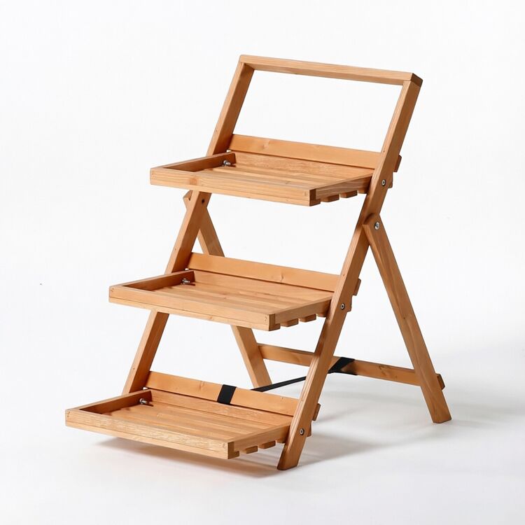 3-Tier Foldable Wooden Plant Stand and Ladder Display Shelf