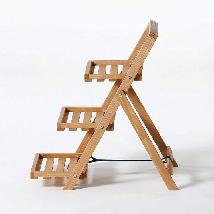 3-Tier Foldable Wooden Plant Stand and Ladder Display Shelf - Image 3