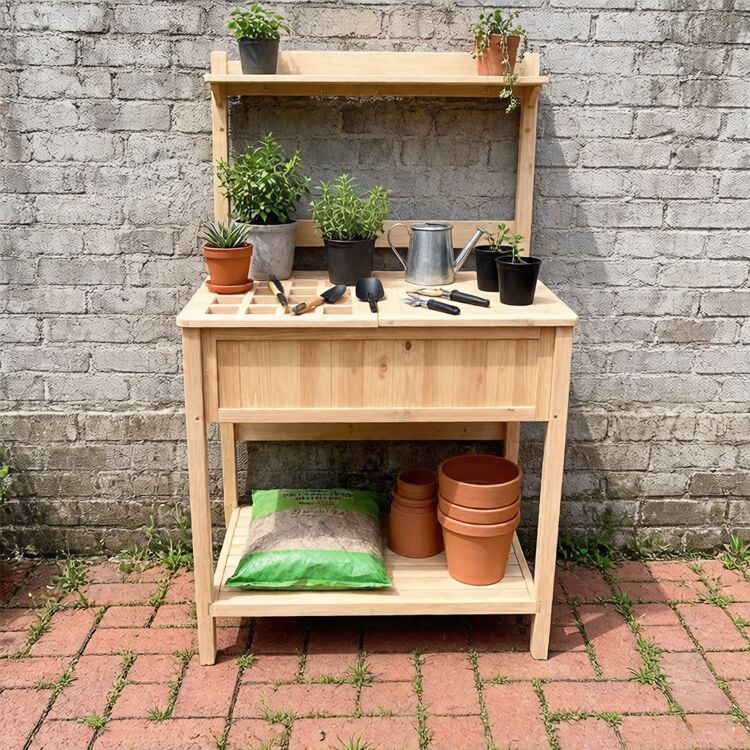 Outdoor Potting Workbench Fir Wood 114×40×133cm