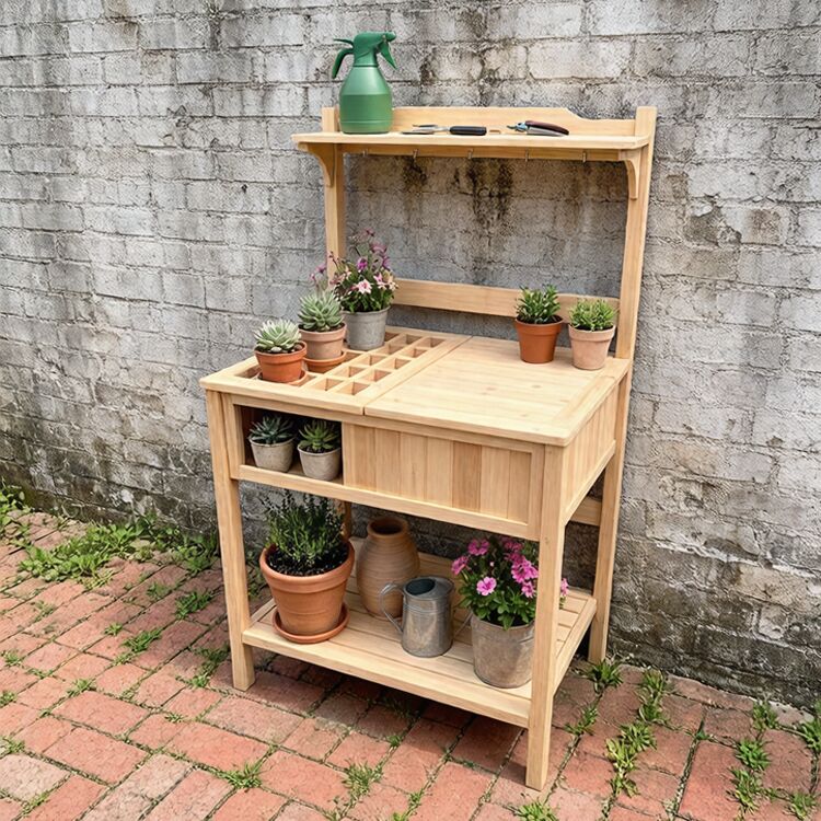 Outdoor Potting Workbench Fir Wood 114×40×133cm