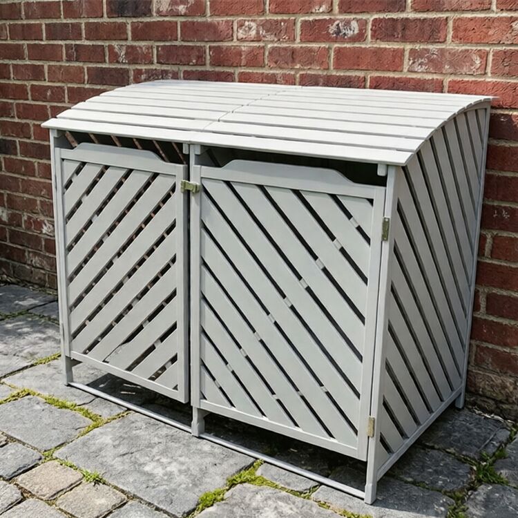 Double Wooden Wheelie Bin Storage Shed with Slatted Design and Curved Roof
